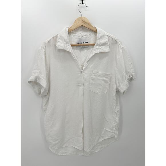 Lola River Women Linen Blend Pullover Top Casual Basic Beach Shirt Size Large - Picture 1 of 9
